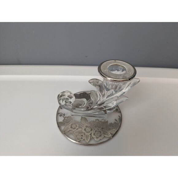 Vintage Fostoria Baroque Taper Candlestick Holder Floral Etched Base 1940's - Picture 4 of 7